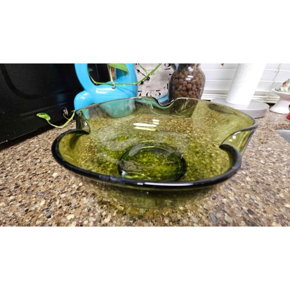 Vintage Anchor Hocking Avocado Green Glass Chip and Dip Scalloped Bowl Set